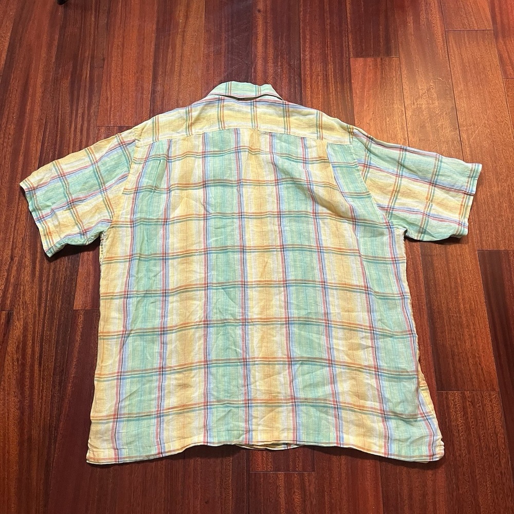 Vintage Alan Flusser Shirt Mens XL Multicolor Plaid Button Up Short slv Y2K 90s - Picture 2 of 6